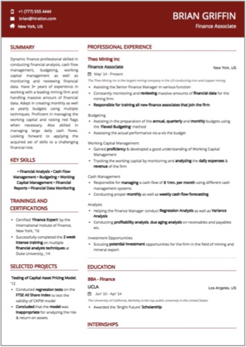 sample financial associate resume