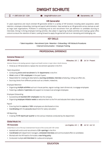 hr generalist resume sample