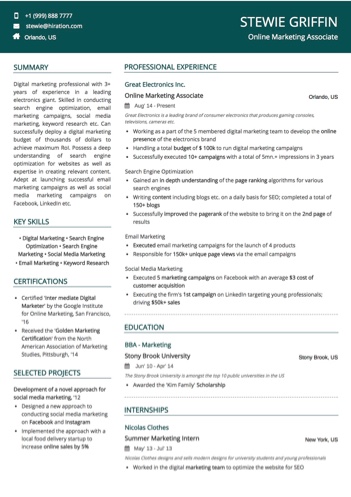 marketing associate resumes